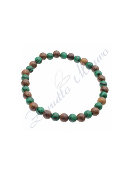 Bracciale elastico in malachite e legno cm 18