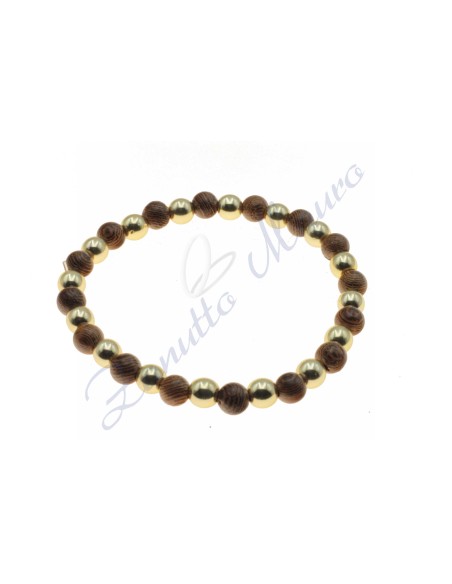 Bracciale elastico in legno ed ematite dorata cm 17