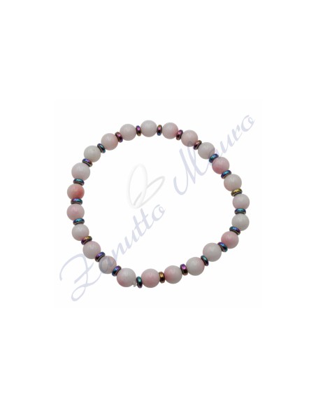 Bracciale elastico in agata rosa ed ematite rainbow cm 18