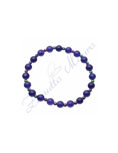 Bracciale elastico in agata viola ed ematite rainbow cm 18