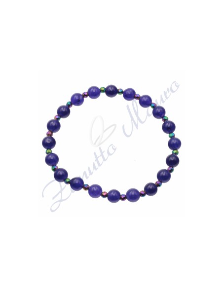 Bracciale elastico in agata viola ed ematite rainbow cm 18