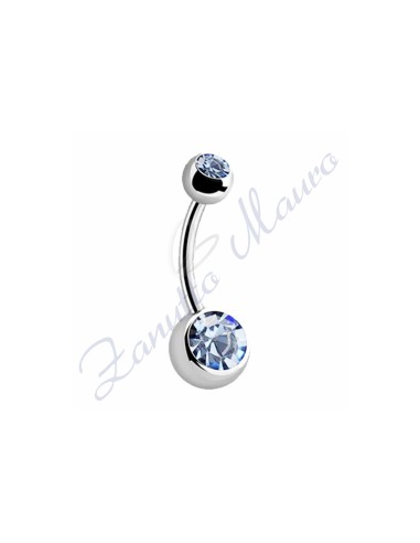 Piercing ombelico con 2 cristalli azzurri 5/8 mm 10 in acciaio 316L