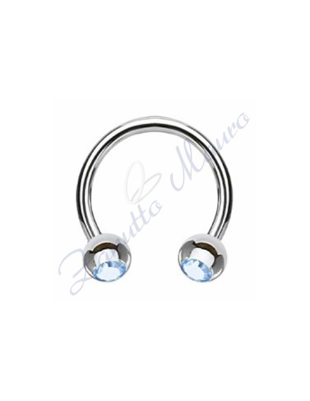 Anello aperto con cristallo azzurro mm 1,2x3x8 in acciaio 361L