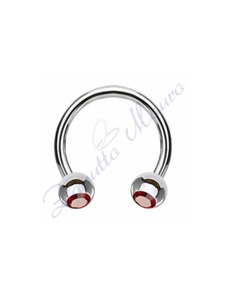 Anello aperto con cristallo rosso mm 1,2x3x8 in acciaio 361L