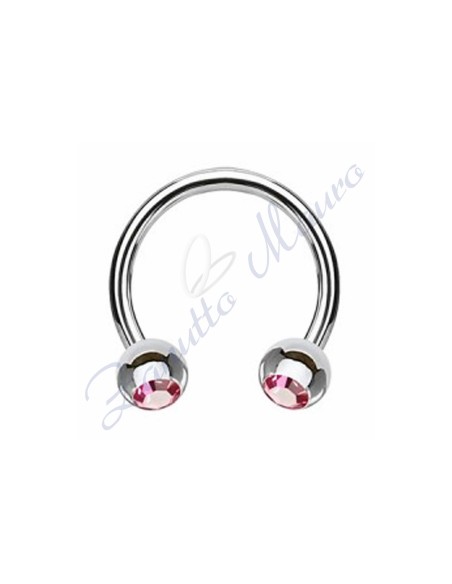 Anello aperto con cristallo rosa mm 1,2x3x8 in acciaio 361L