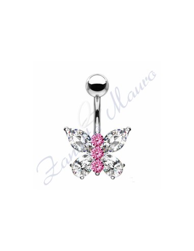 Piercing farfalla bianca per ombelico mm 1,6x10x10x9 in acciaio 361L