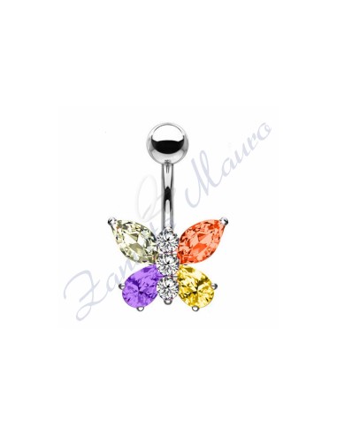 Piercing farfalla rainbow per ombelico mm 1,6x10x10x9 in acciaio 361L