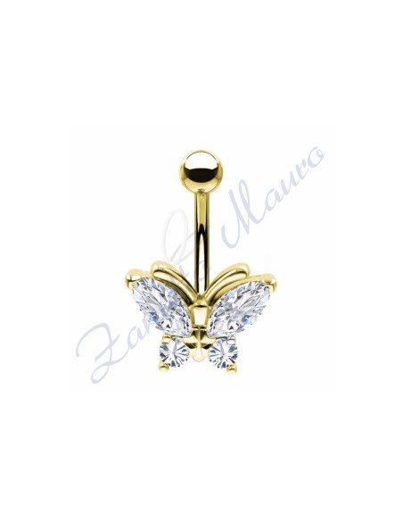 Piercing farfalla per ombelico mm 1,6x10x14x11 in acciaio 361L dorato