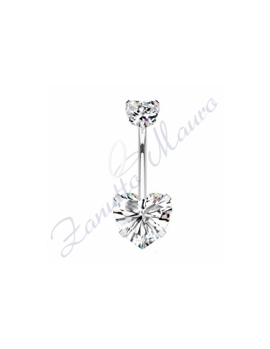 Piercing cuore bianco per ombelico mm 1,6x10x5x8 in acciaio 361L