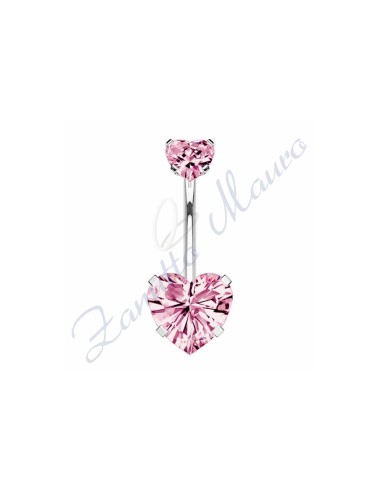 Piercing cuore rosa per ombelico mm 1,6x10x5x8 in acciaio 361L