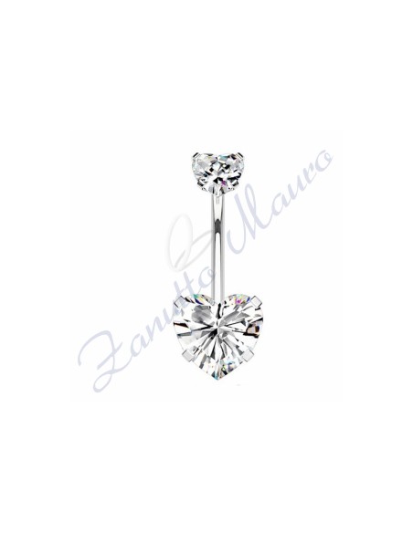 Piercing cuore bianco per ombelico mm 1,6x12x5x8 in acciaio 361L