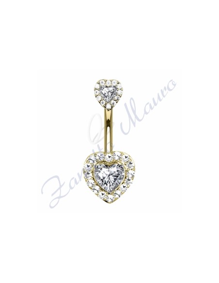 Piercing cuore bianco per ombelico mm 1,6x10x9x8 in acciaio 361L dorato