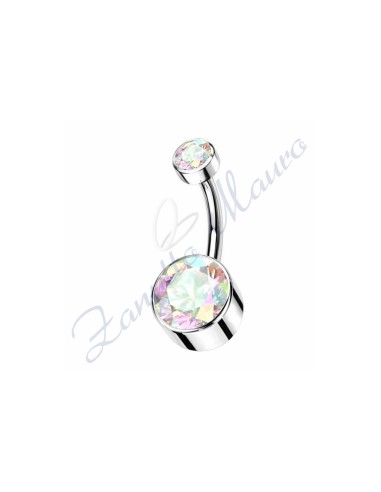 Piercing ombelico con 2 cristalli aurora boreale 1.6/5/8 mm 10 titanio