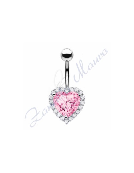 Piercing ombelico cuore rosa 1.6/14/14 mm 10 in acciaio 316L