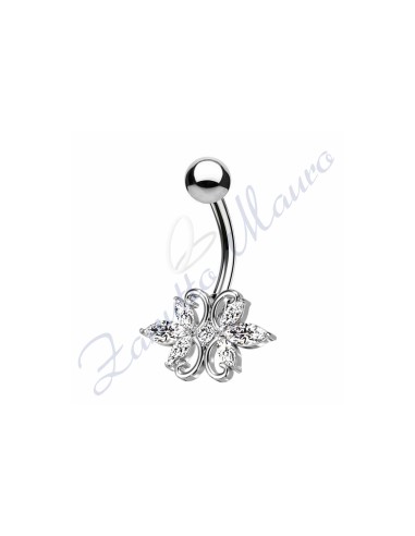 Piercing ombelico fiore bianco 1.6/13/8 mm 10 in acciaio 316L