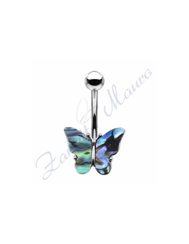 Piercing ombelico farfalla madreperla 1.6/10/5 mm 10 in acciaio 316L