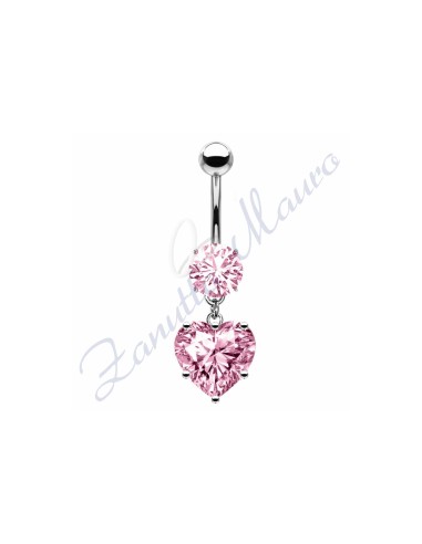 Piercing ombelico cuore rosa 1.6/22/8 mm 10 in acciaio 316L