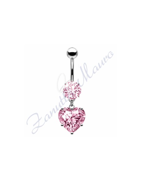 Piercing ombelico cuore rosa 1.6/22/8 mm 10 in acciaio 316L