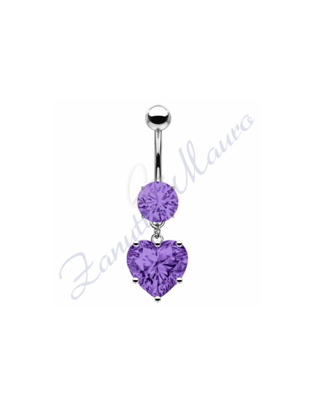 Piercing ombelico cuore viola 1.6/22/8 mm 10 in acciaio 316L