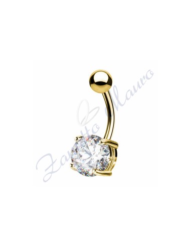 Piercing ombelico cristallo bianco 1.6/8/5 mm 10 in acciaio 316L dorato