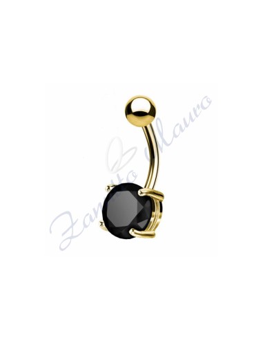 Piercing ombelico cristallo nero 1.6/8/5 mm 10 in acciaio 316L dorato