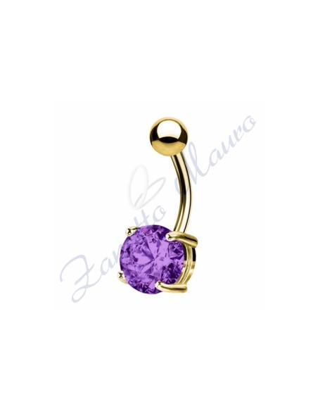 Piercing ombelico cristallo viola 1.6/8/5 mm 10 in acciaio 316L dorato