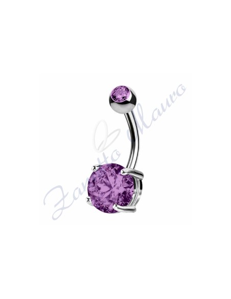 Piercing ombelico cristallo viola 1.6/8/5 mm 10 in acciaio 316L