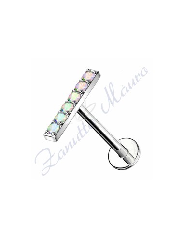 Piercing labret barrettacon cristalli aurora boreale mm 8x1,2 in titanio