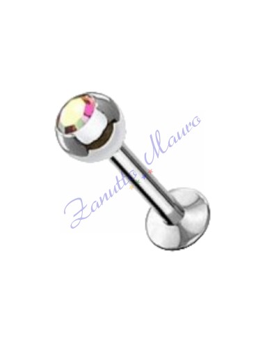 Piercing labret con pallina mm 3 stelo 1,2x12 aurora boreale acciaio