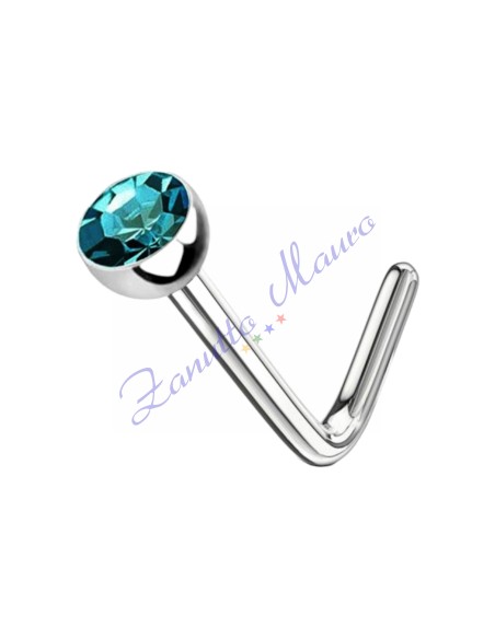 Piercing piegato per naso in acciaio 316L con pietra blu zircon