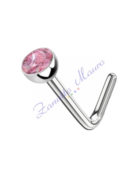 Piercing piegato per naso in acciaio 316L con pietra rosa