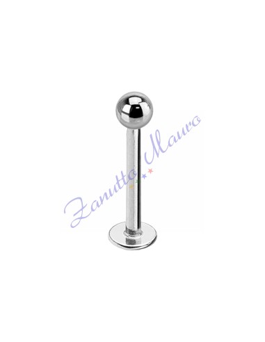 Piercing labret push-in con pallina mm 2 stelo mm 1,2x6 in acciaio