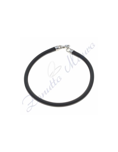 Bracciale in argento e gomma colore nero cm 20