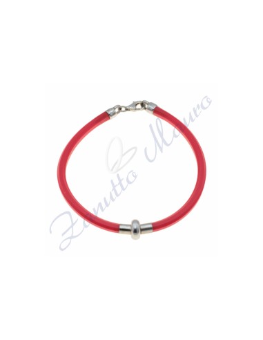 Bracciale in argento e gomma colore rosso cm 19