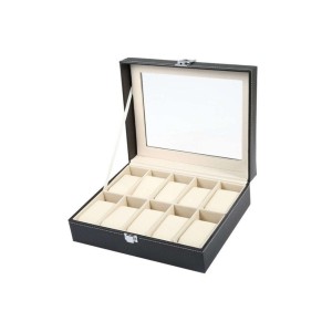 Cofanetto in similpelle nera per orologi con 10 scomparti