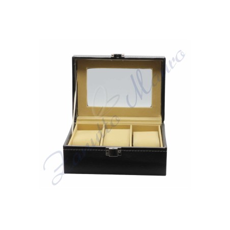 Étui en simili-cuir noir 3 compartiments pour montres