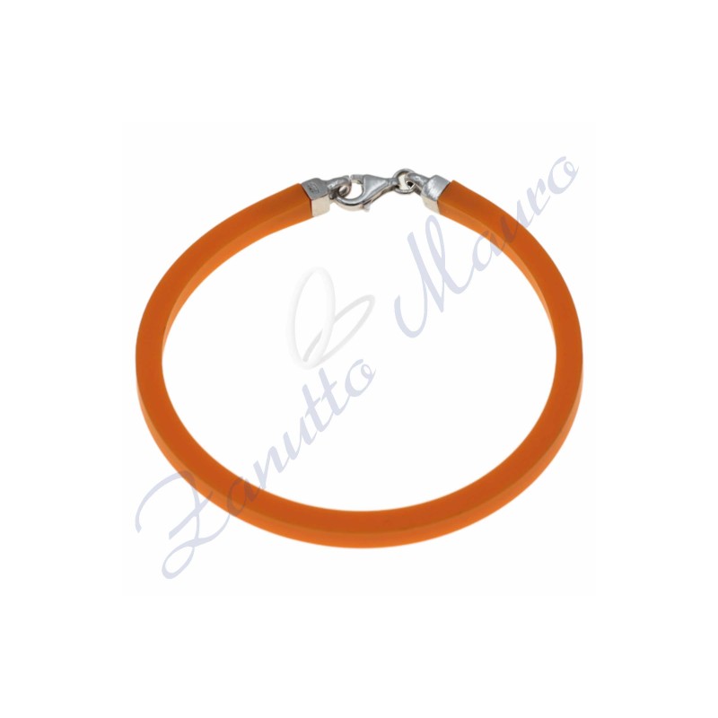 Bracelet en caoutchouc argenté et orange 19 cm