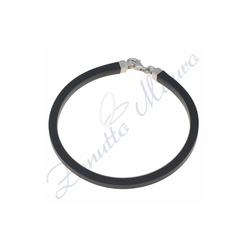 Bracelet en caoutchouc argenté et noir 20 cm