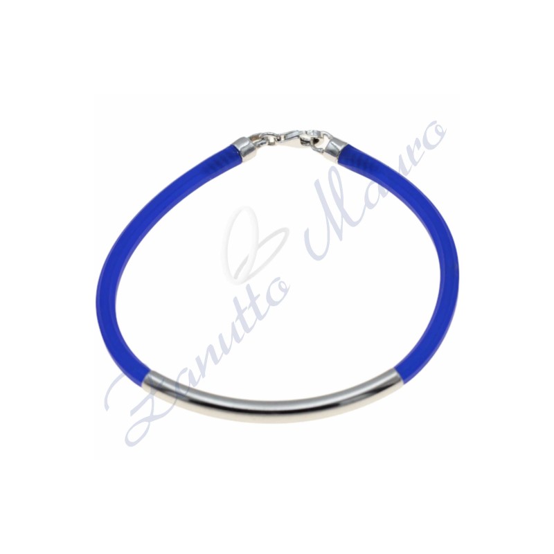 Bracciale in argento e gomma colore blu eletttico cm 20