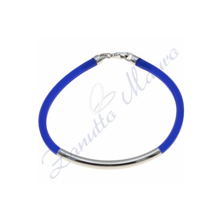 Bracelet en caoutchouc argenté et bleu électrique 20 cm