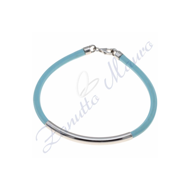 Bracelet en caoutchouc argenté et bleu clair 20 cm