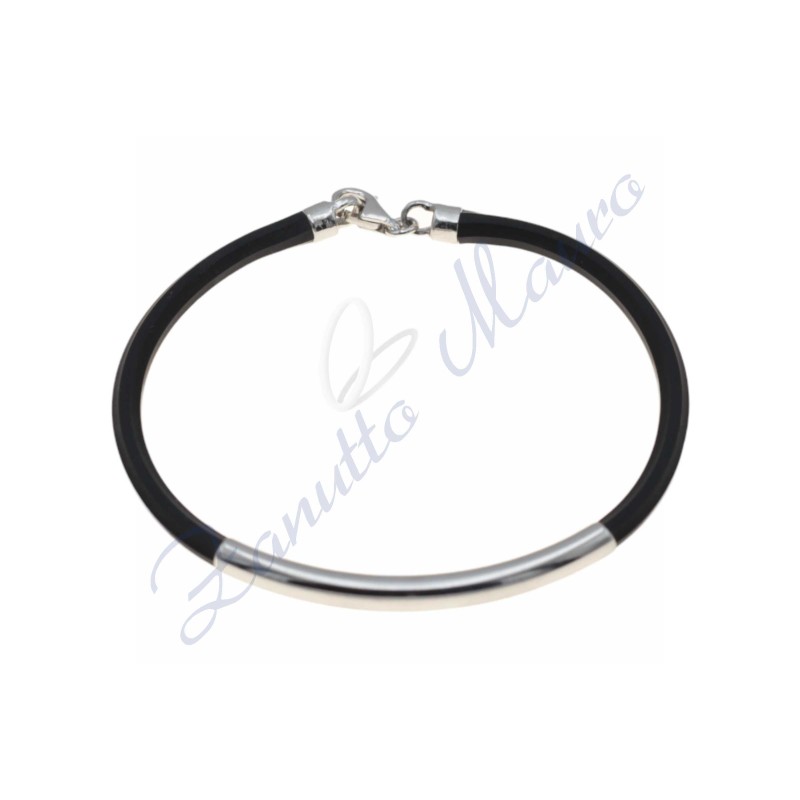 Bracelet en caoutchouc argenté et noir 20 cm