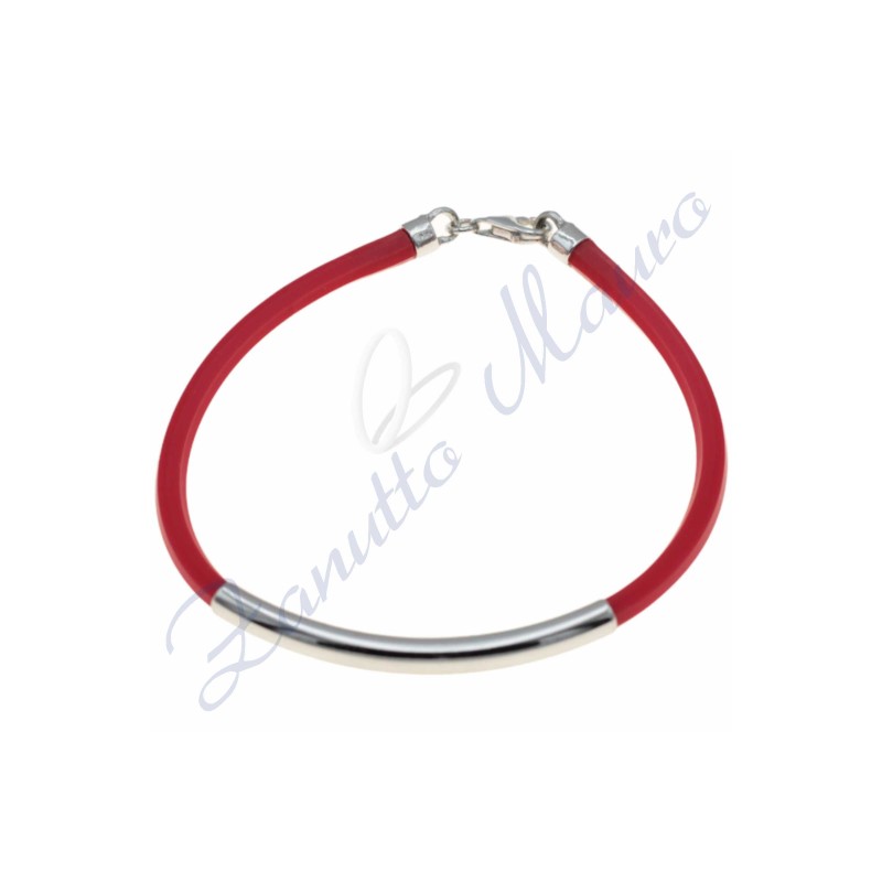 Bracelet en caoutchouc argenté et rouge 20 cm
