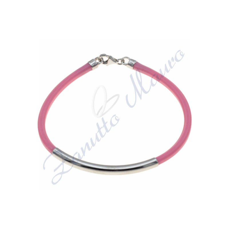 Bracelet en caoutchouc argenté et rose 20 cm