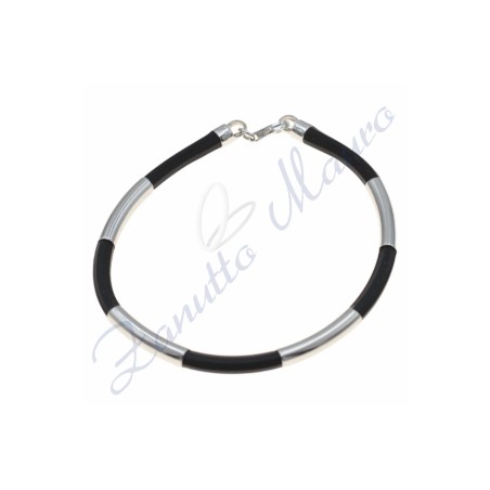 Bracelet en caoutchouc argenté et noir 20 cm