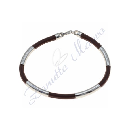 Bracelet en caoutchouc argenté et brun foncé 20 cm