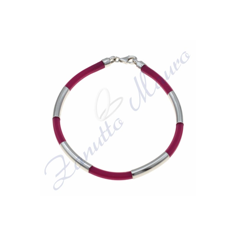 Bracelet en caoutchouc argenté et violet 20 cm