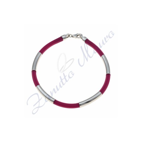 Bracciale in argento e gomma colore viola cm 20