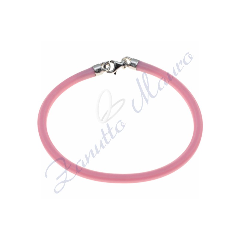 Bracciale in argento e gomma colore rosa cm 20