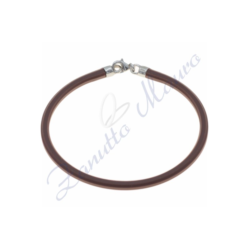 Bracciale in argento e gomma colore testa di moro cm 20
